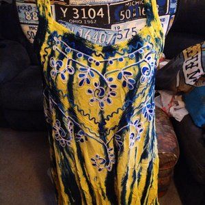 PAMS COLLECTION - SIZE FREE - HIGH LOW DRESS - YELLOW/BLUE